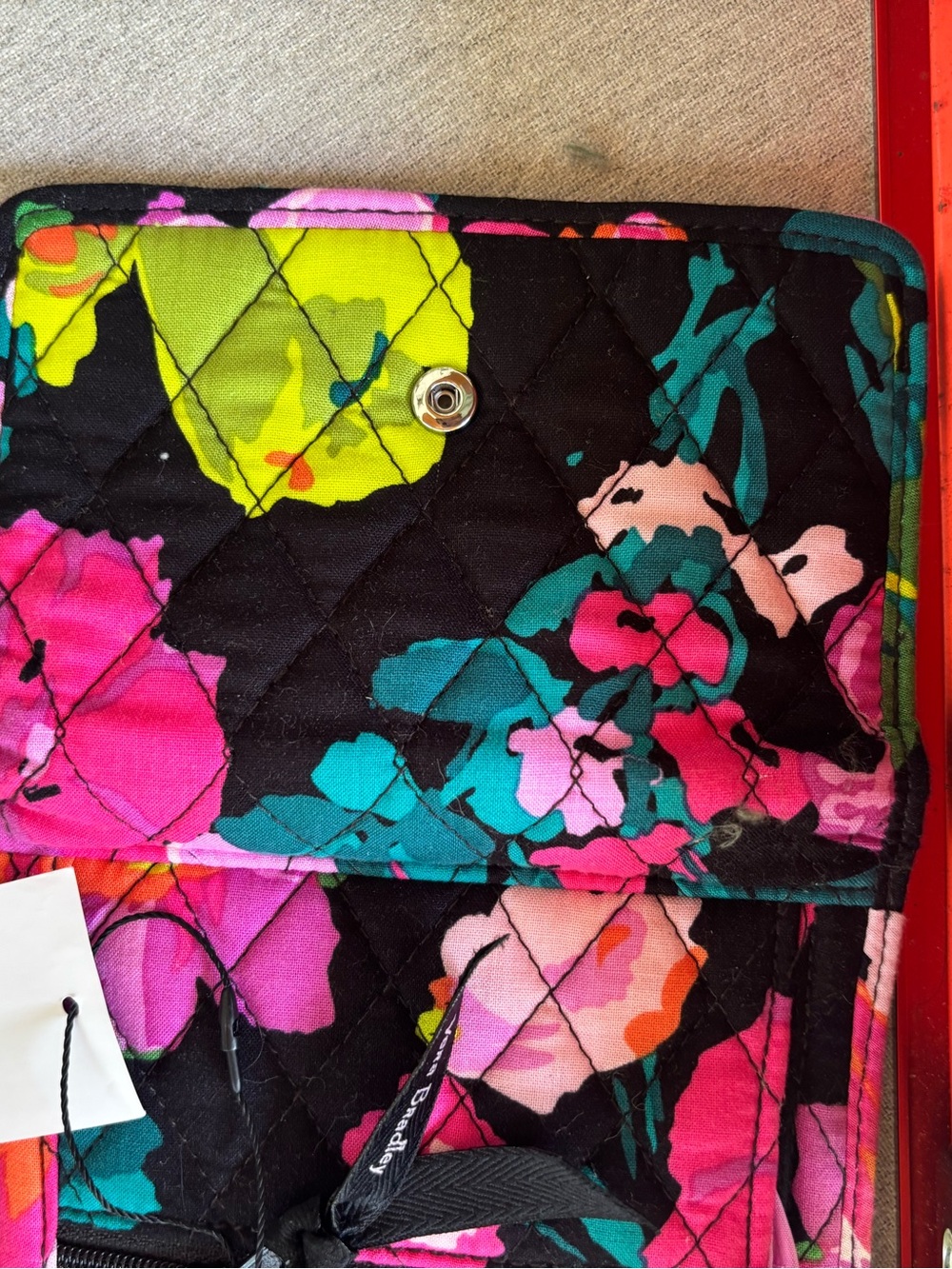 Vera Bradley Quilted Floral Trifold Wallet - Black, Hot Pink & Teal - Picture 10 of 11